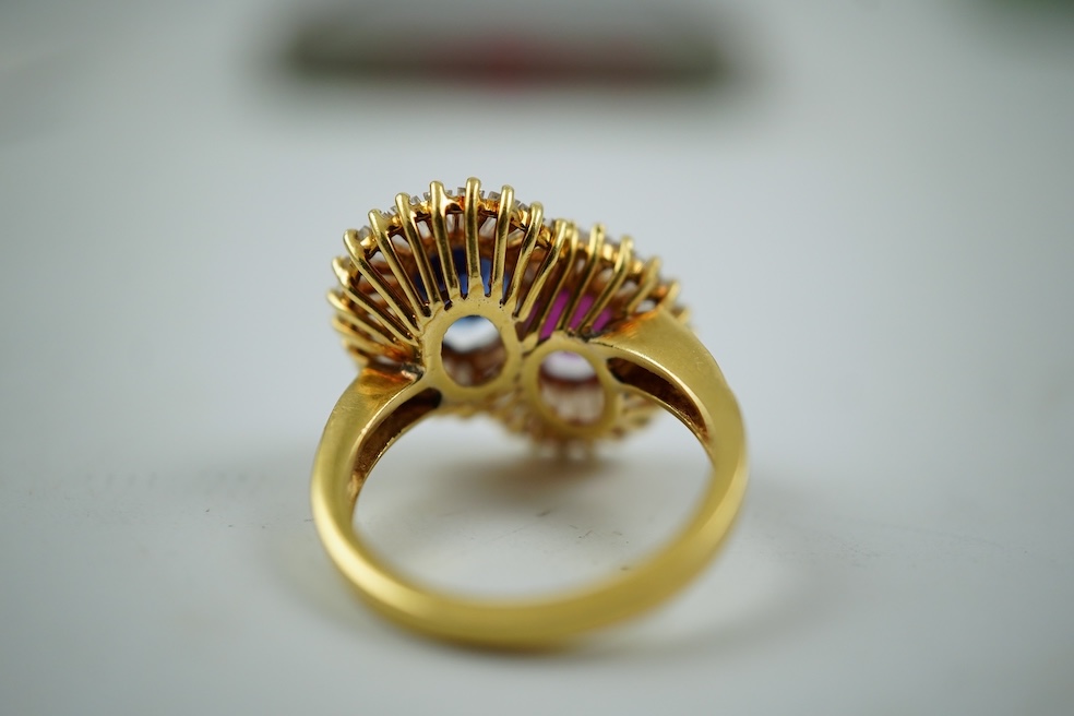 A ruby, sapphire and diamond 'toi et moi' ring